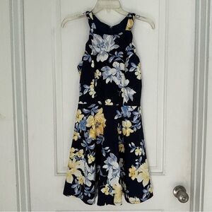 Trixxi Navy Blue Dress with Yellow & White Floral Print